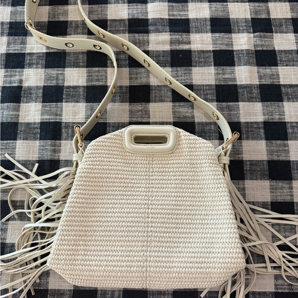 Maje Raffia Effect Miss M Mini Bag Tan